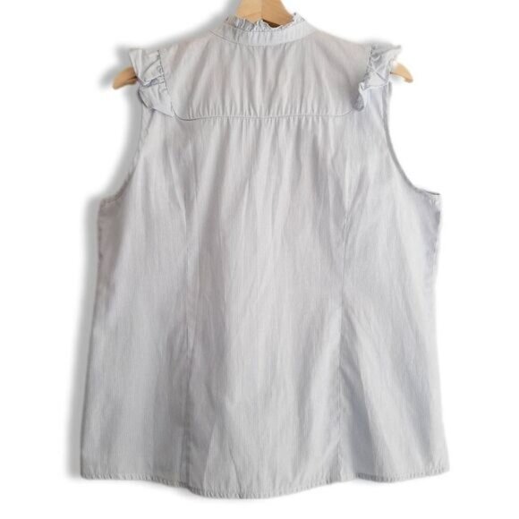 NAF NAF France Ruffle Bib Collar Sleeveless Button Down Stripped Blouse Sz L - Picture 7 of 11